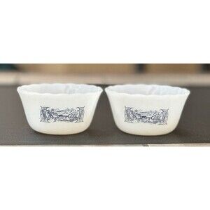 Vintage Milk Glass Currier and Ives Horse and Buggy Custard/Ramekins Cups (2)